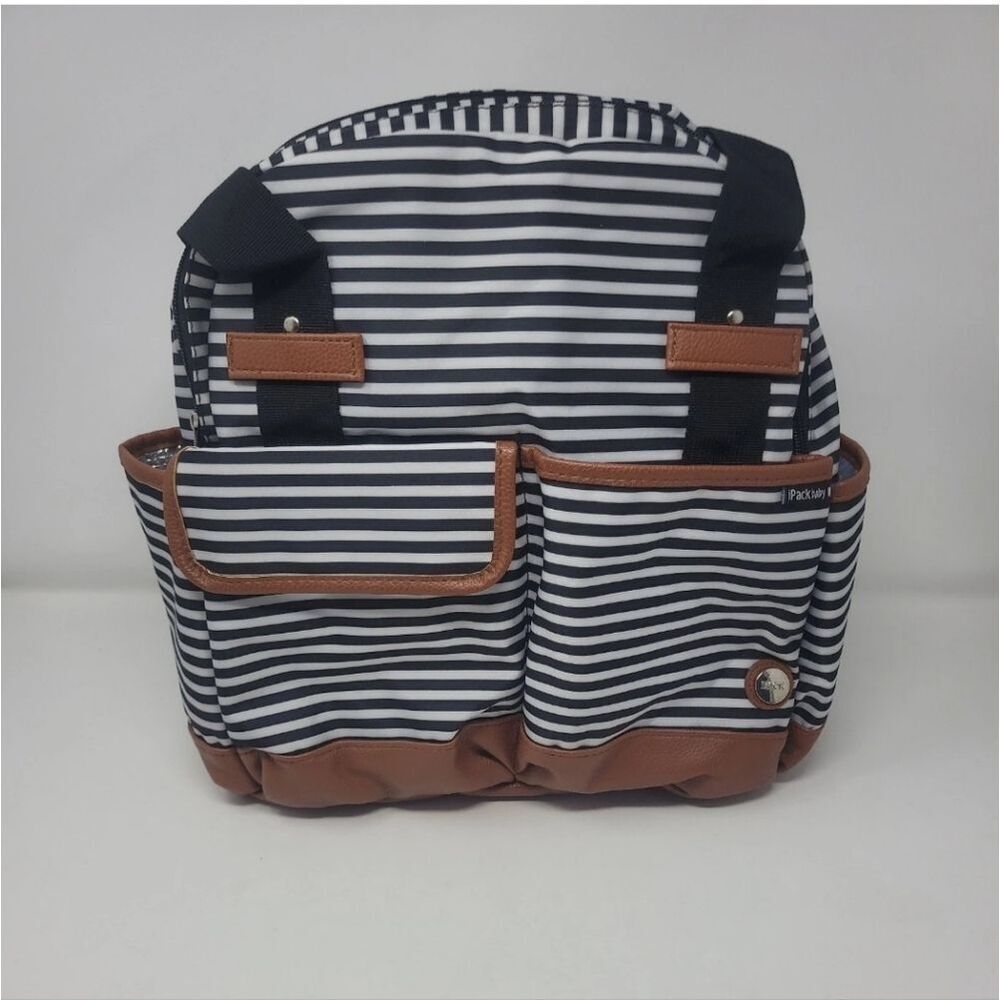 iPack baby bowling diaper bag backpack black white striped faux vegan leather